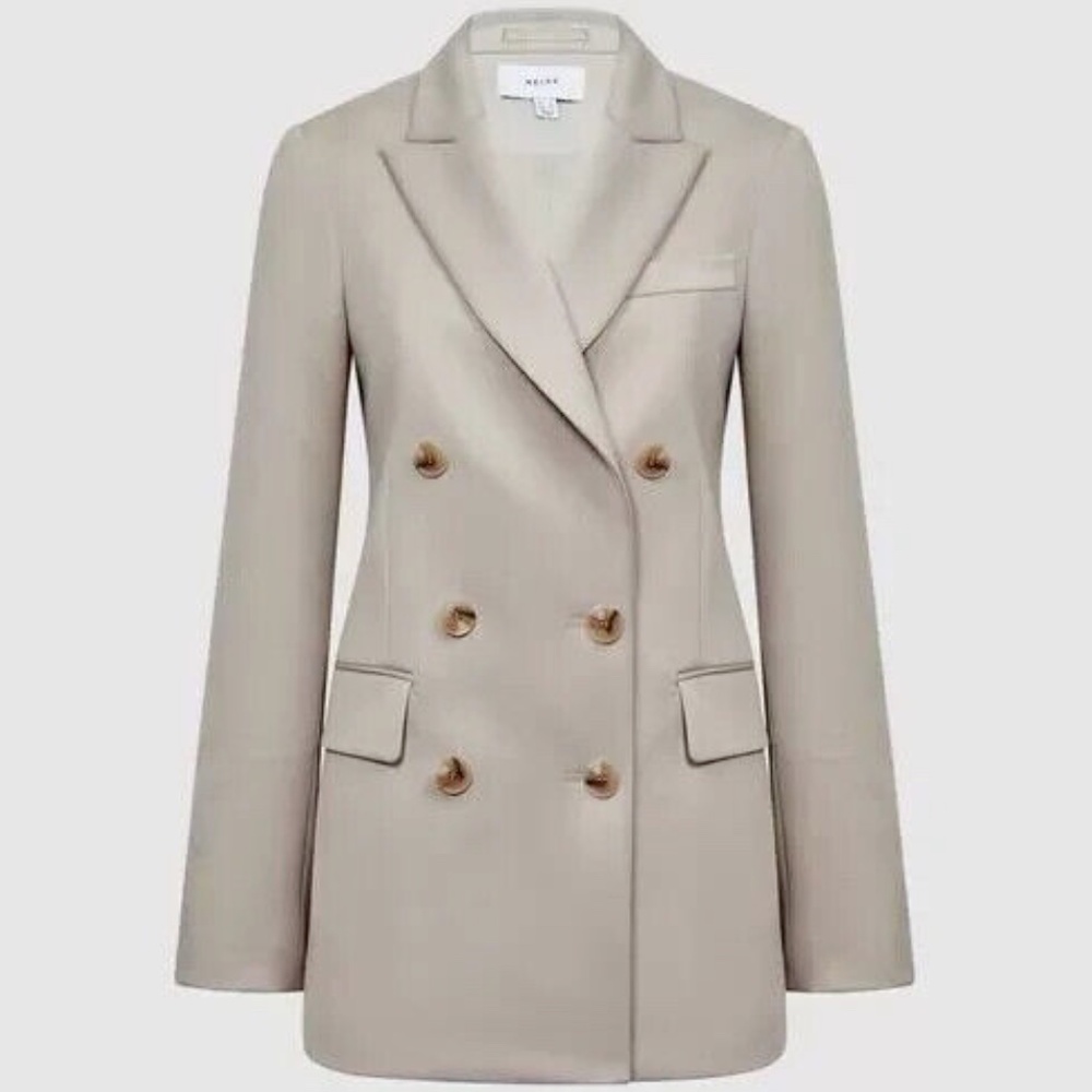 Unworn Reiss Astrid Double Breasted Wool Blend Blazer in Neutral - Picture 2 of 8